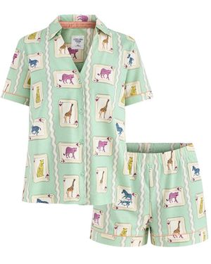 Chelsea Peers Playing Cards Pyjama Short Set Print - Green