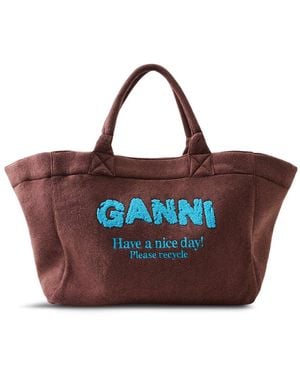 Ganni Xxl Shopper Tote Bag - Brown