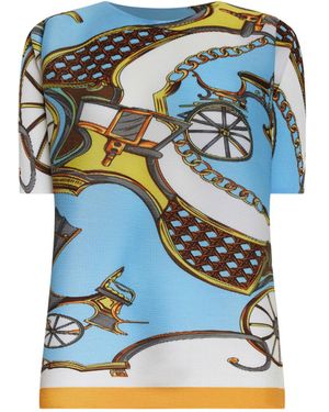 James Lakeland Scarf Pattern Pleasted Top - Blue