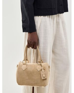 Marlon Bauletto Novo Small Suede Tote Bag Tan - Black