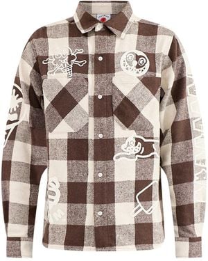 ICECREAM Multi Logo Check Long Sleeve Shirt - Brown