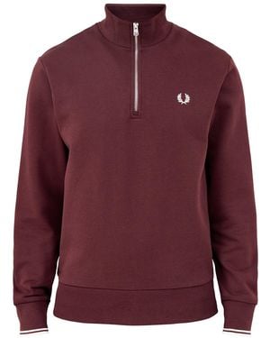 Fred Perry Half Zip Sweatshirt Burgundy - Red