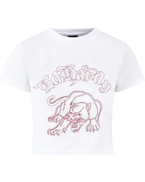 Ed Hardy Panther Embroidered Baby Tee - White