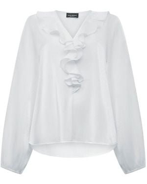 James Lakeland Ruffled V-Neck Blouse - White