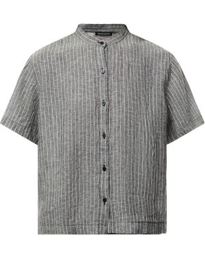 Eileen Fisher Mandarin Collar Short Slv Shirt Puckered - Grey