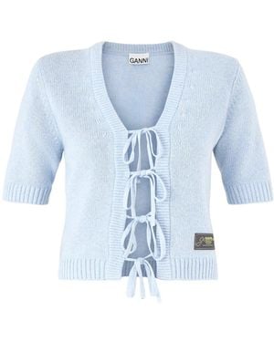 Ganni Future Mix Short Sleeve Cardigan - Blue