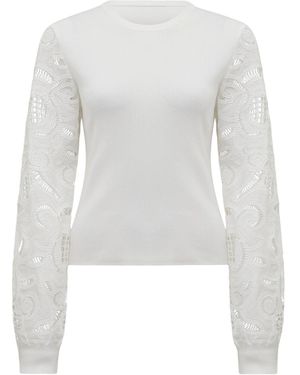 Forever New Charlie Woven Sleeves Knitted Top - White