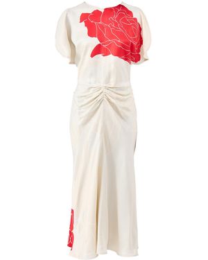 Victoria Beckham Gathered Waist Midi Dress Cream - Pink