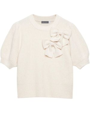 Mint Velvet Women's Cream Knit Bow Top - White