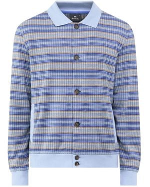 Paul Smith Texture Stripe Collar Cardigan - Blue