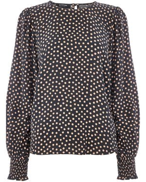 Whistles Spot Shirred Cuff Blouse, Wood/Metal - Black