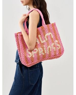 The Jacksons Small Palm Springs Raffia Tote Bag - Pink