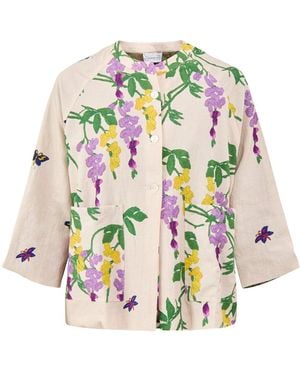 One Hundred Stars Wisteria Print Shirt Lilac - White
