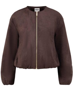 ONLY Faux Suede Bomber Jacket - Brown