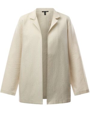 Eileen Fisher Stand Collar Long Jacket Quilted Silk - Natural