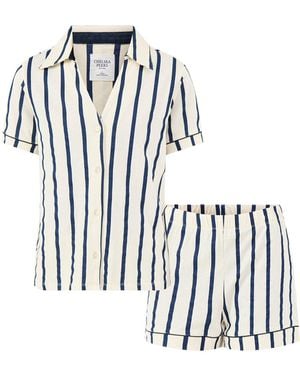 Chelsea Peers Organic Stripe Print Short Pyjama Set - White