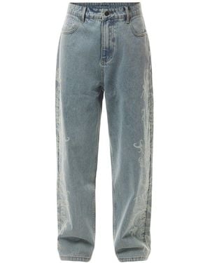 Ed Hardy Laser Etched Dragon Repeat Trousers Jeans - Blue
