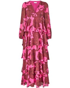 Pretty Lavish Ashton Ruffle Maxi Dress Fuchsia - Red