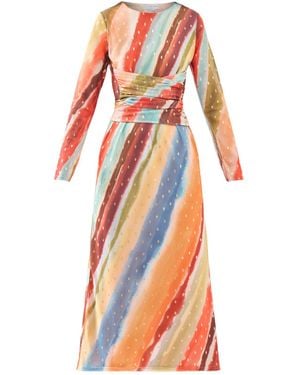 Never Fully Dressed Sunset Stripe Mesh Midi Dress - Orange