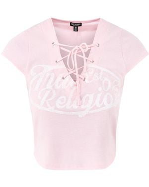 TRUE RELIGION Lace Up Cap Sleeve Rib Top - Pink