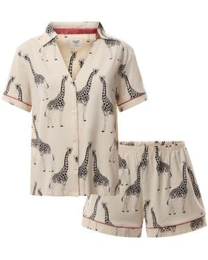 Chelsea Peers Giraffe Cotton Button Up Short Pyjama Set - White