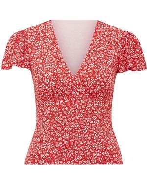Forever New Lulu Printed Flutter Sleeves Top - Red
