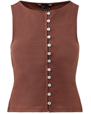 Nobody's Child Slash Neck Cropped Waistcoat - Brown