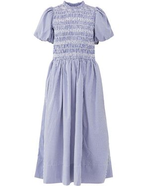 roandzo Stripe Shirred Bodice Smock Dress - Purple