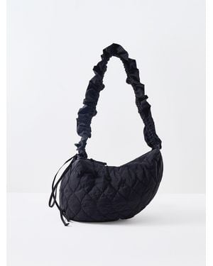 Damson Madder Embroidered Rose Ruched Kidney Bag - Black