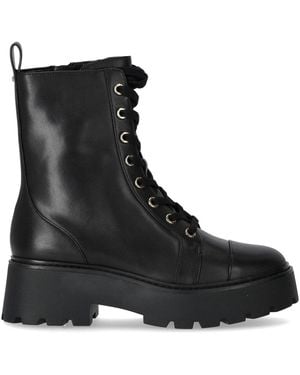 Michael Kors Schwarzer Lederkampfstiefel Mit Goldenen Akzenten