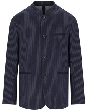 Emporio Armani Giacca Coreana Gessata - Blu