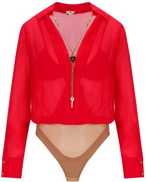Elisabetta Franchi Crossed Bodysuit Shirt - Red