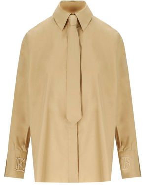 Elisabetta Franchi Camel Shirt With Tie - Natural