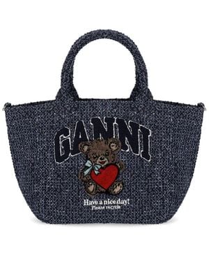 Ganni Denim Small Shopping Bag - Blue