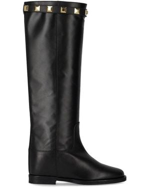 Via Roma 15 Santa Monica High Boot With Studs - Black