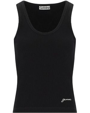 Ganni Ribbed Top - Black