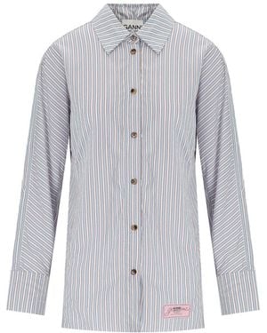 Ganni Soft Chambray Striped Shirt - Blue