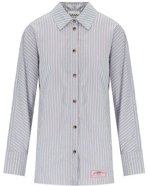 Ganni Soft chambray gestreiftes hemd - Blau