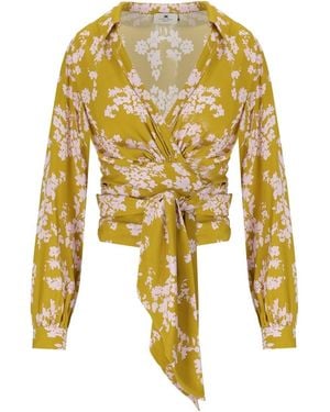 Elisabetta Franchi Camisa con flores curry quarzo - Amarillo