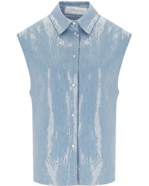 FEDERICA TOSI Denim Acqua Sequins Sleeveless Shirt - Blue