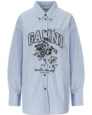 Ganni Flowers Light Shirt - Blue