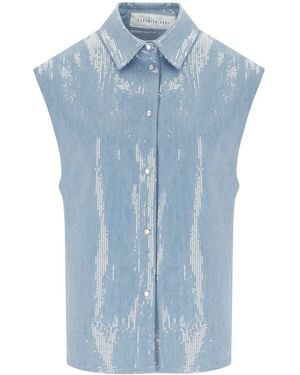 FEDERICA TOSI Denim Acqua Sequins Sleeveless Shirt - Blue