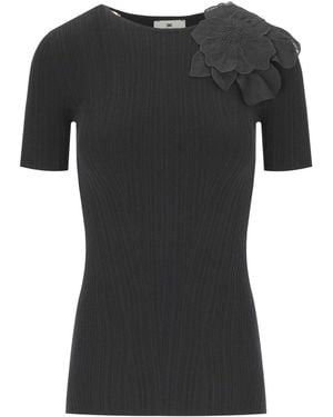 Elisabetta Franchi T-Shirt With Flower - Black