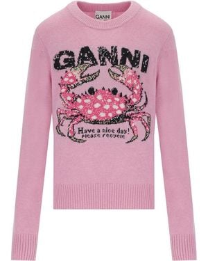 Ganni Rundhals-Pullover Crab - Pink