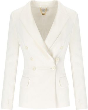 Elisabetta Franchi Ivory Crepe Double-Breasted Jacket - White