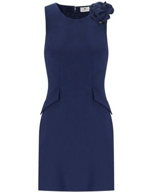 Elisabetta Franchi Oltremare Sheath Dress With Brooch - Blue