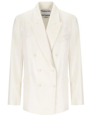 Essentiel Antwerp Hollow Pinstriped Double-Breasted Jacket - White