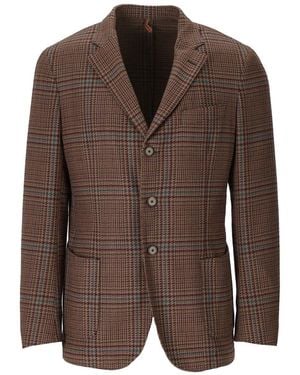 Santaniello Tartan Single-Breasted Jacket - Brown