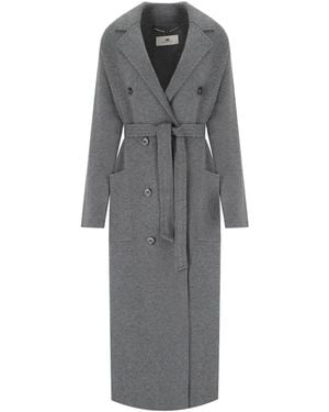 Elisabetta Franchi Abrigo con cinturón steel melange - Gris