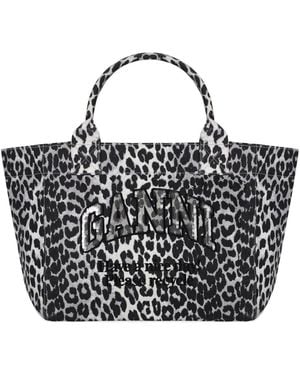 Ganni Leopard Print Shopping Bag - Black